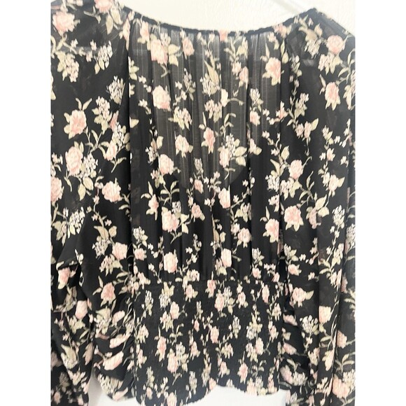 Free People Final Rose Floral Blouse in Black Combo Womens Size Large Peasant - Picture 2 of 10